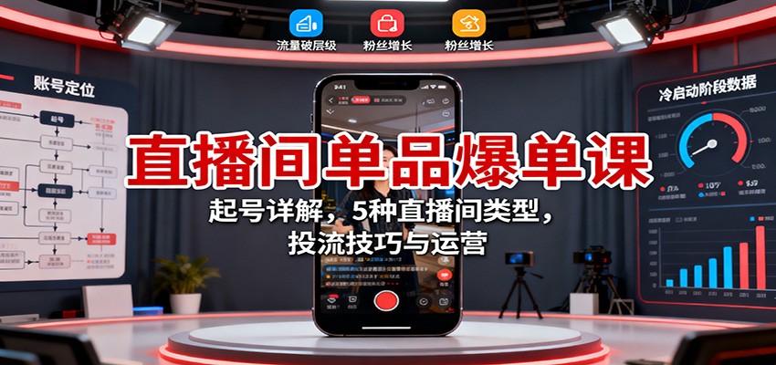 直播间单品爆单课:起号详解,5种直播间类型,投流技巧与运营-云极创投