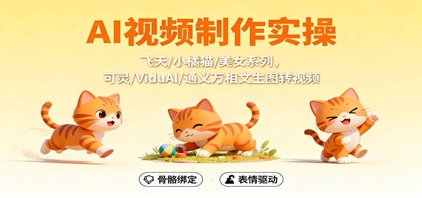 AI视频制作实操,飞天/小橘猫/美女系列,可灵/ViduAl/通义万相文生图转视频-云极创投