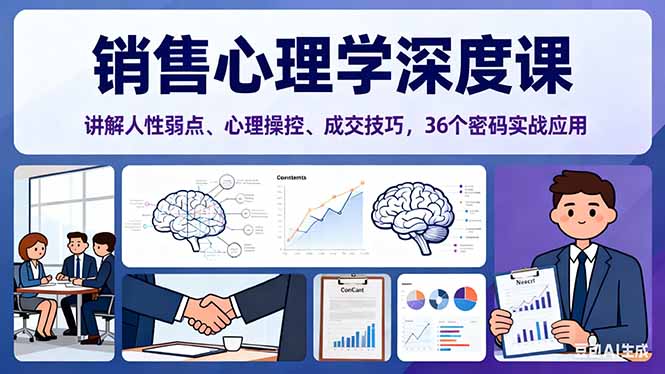 销售心理学深度课,讲解人性弱点、心理操控、成交技巧,36个密码实战应用-云极创投