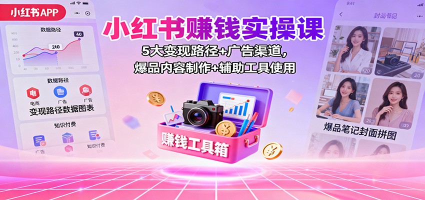 小红书赚钱实操课:5大变现路径+广告渠道,爆品内容制作+辅助工具使用-云极创投