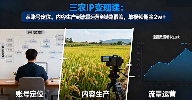 三农IP变现课:从账号定位、内容生产到流量运营全链路覆盖,单视频佣金2w+-云极创投