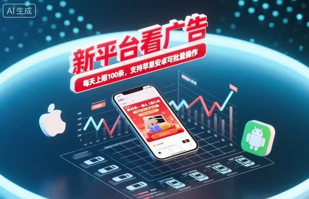 新台看广告，养好机一条5毛到5块，单机日入30到100，支持苹果安卓，可批量操作。-云极创投