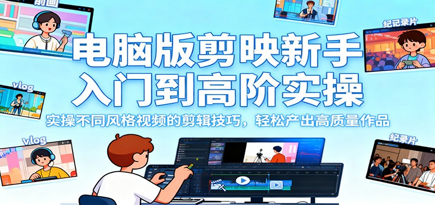 电脑版剪映新手入门到高阶实操，实操不同风格视频的剪辑技巧，轻松产出高质量作品-云极创投